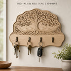 Fichier CNC porte-clés mural enseigne décorative arbre de vie, nature, branches et feuilles, STL très haute qualité