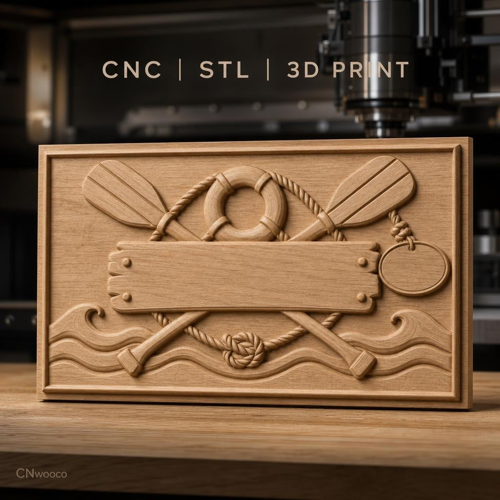 Fichier CNC & impression 3D thème nautique, rame, bouée de sauvetage, corde et vague, haute qualité relief STL