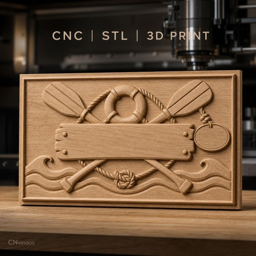 Fichier CNC & impression 3D thème nautique, rame, bouée de sauvetage, corde et vague, haute qualité relief STL