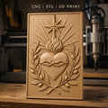 Fichier CNC & impression 3D Sacré-Cœur, couronne d'épines, flamme et feuilles d'olivier, haute qualité relief STL