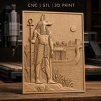 Fichier CNC & impression 3D Dieu égyptien Anubis avec bateau, paysage du Nil, haute qualité relief STL