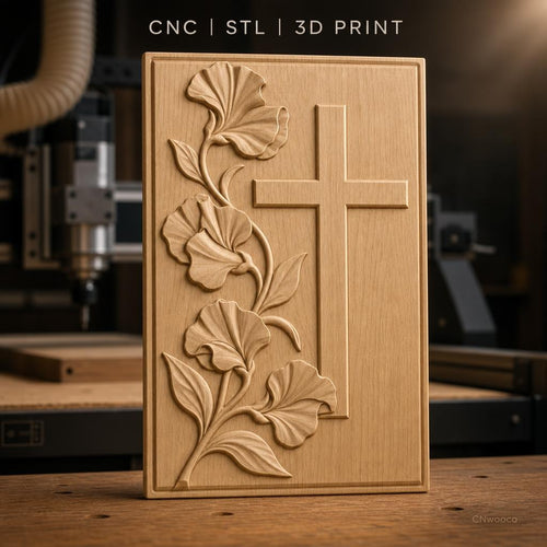 Fichier CNC & impression 3D Croix et fleurs, relief floral ornemental, haute qualité relief STL