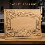 Fichier CNC & impression 3D thème drapeau américain, étoile, rameaux et plaques militaires, haute qualité relief STL