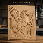 Fichier CNC & impression 3D Pégase légendaire avec colonnes grecques ruines, haute qualité relief STL