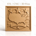 Fichier CNC & impression 3D carte des États-Unis, étoiles et bannière relief américain, haute qualité relief STL
