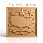 Fichier CNC & impression 3D carte des États-Unis, étoiles et bannière relief américain, haute qualité relief STL