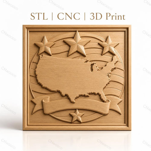Fichier CNC & impression 3D carte des États-Unis, étoiles et bannière relief américain, haute qualité relief STL