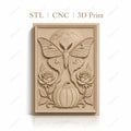 Fichier CNC & impression 3D papillon de nuit, lune, citrouille et roses, haute qualité relief STL