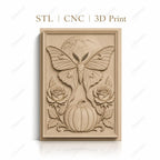 Fichier CNC & impression 3D papillon de nuit, lune, citrouille et roses, haute qualité relief STL
