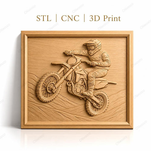Fichier CNC & impression 3D motocross, pilote en action sur moto tout-terrain haute qualité relief STL