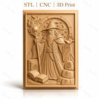 Fichier CNC & impression 3D magicien, bâton magique, livres anciens, symboles mystiques, haute qualité relief STL