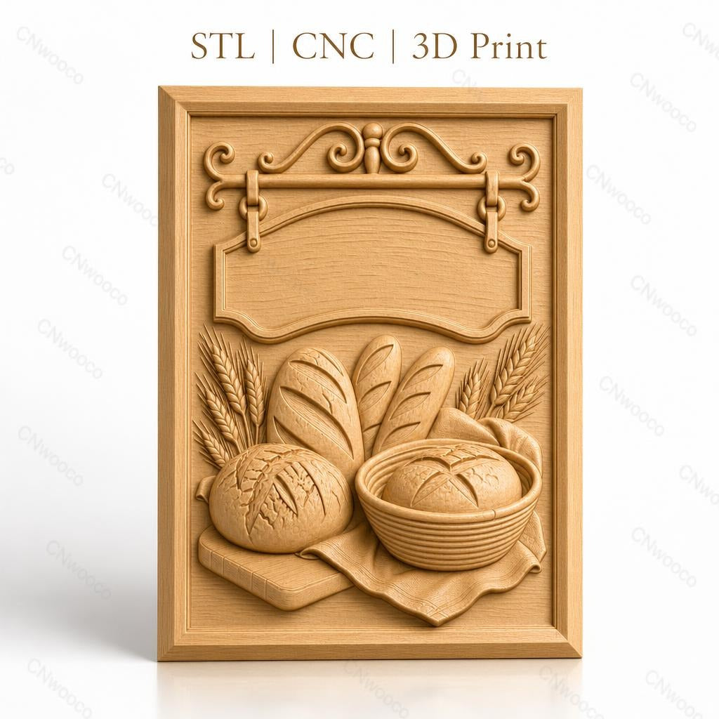 Fichier CNC & impression 3D pain et blé, relief de différentes miches et épis, haute qualité relief STL