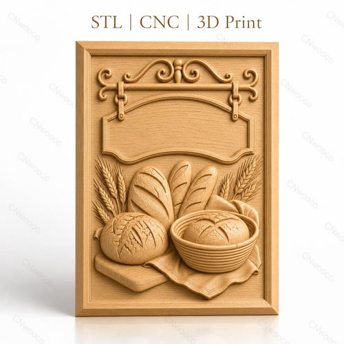 Fichier CNC & impression 3D pain et blé, relief de différentes miches et épis, haute qualité relief STL