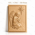 Fichier CNC & impression 3D ange agenouillé, étoile et nuages, haute qualité relief STL