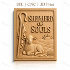 Fichier CNC & impression 3D berger d'âmes, agneau, bâton de berger et lever de soleil, haute qualité relief STL