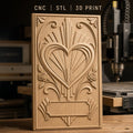 Fichier CNC & impression 3D relief coeur avec roses et motif art déco haute qualité relief STL