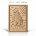 Fichier CNC & impression 3D aigle américain avec drapeau et étoiles, haute qualité relief STL