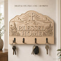 Fichier CNC porte-clés mural plaque murale décorative Blessed Home avec croix et fleurs, STL très haute qualité