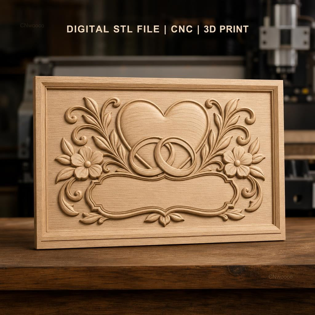 Fichier CNC & impression 3D thème amour, cœur, alliances, fleurs, cadres ornementaux, haute qualité relief STL