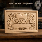 Fichier CNC & impression 3D thème amour, cœur, alliances, fleurs, cadres ornementaux, haute qualité relief STL