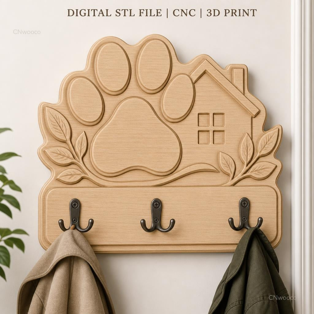 Fichier CNC & impression 3D panneau maison patte de chien, décoration animalier, STL très haute qualité
