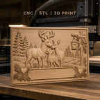 Fichier CNC & impression 3D famille de cerfs, forêt, coeur et lanterne, haute qualité relief STL