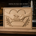 Fichier CNC & impression 3D mains qui se tiennent, coeur et feuilles, haute qualité relief STL