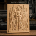Fichier CNC & impression 3D ange gardien avec épée et architecture gothique, haute qualité relief STL
