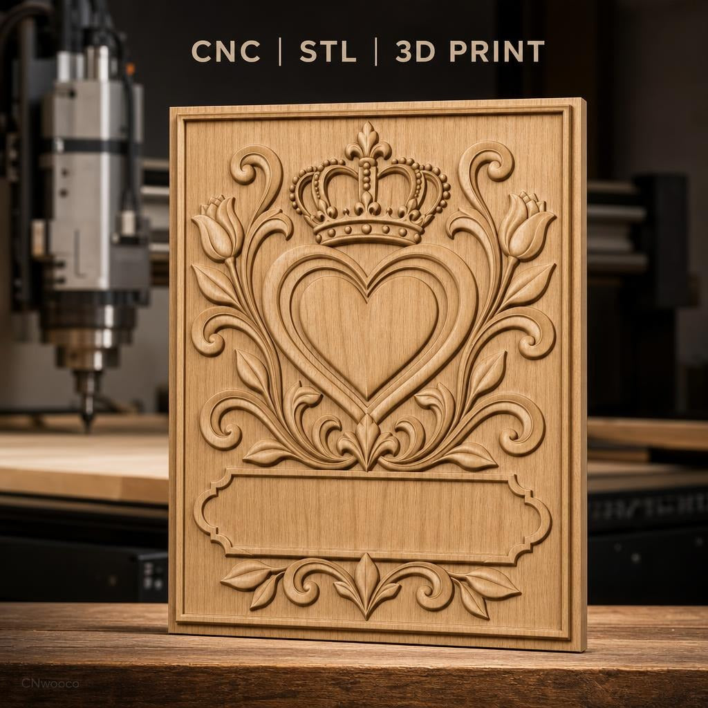 Fichier CNC & impression 3D coeur couronne tulipes décor floral cadre haute qualité relief STL
