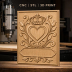 Fichier CNC & impression 3D coeur couronne tulipes décor floral cadre haute qualité relief STL