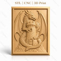 Fichier CNC & impression 3D dragon médiéval avec tour en pierre, haute qualité relief STL