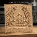 Fichier CNC & impression 3D couronne royale, feuilles de palmier, pierre texturée, haute qualité relief STL