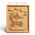 Fichier CNC & impression 3D bébé ours dans landau, nuages, étoile haute qualité relief STL