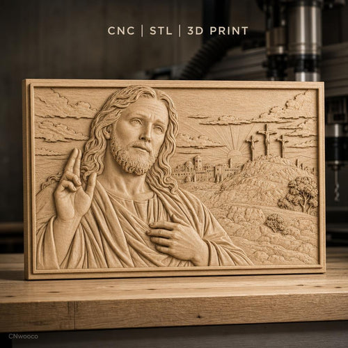 Fichier CNC & impression 3D Jésus Christ, trois croix sur colline, haute qualité relief STL