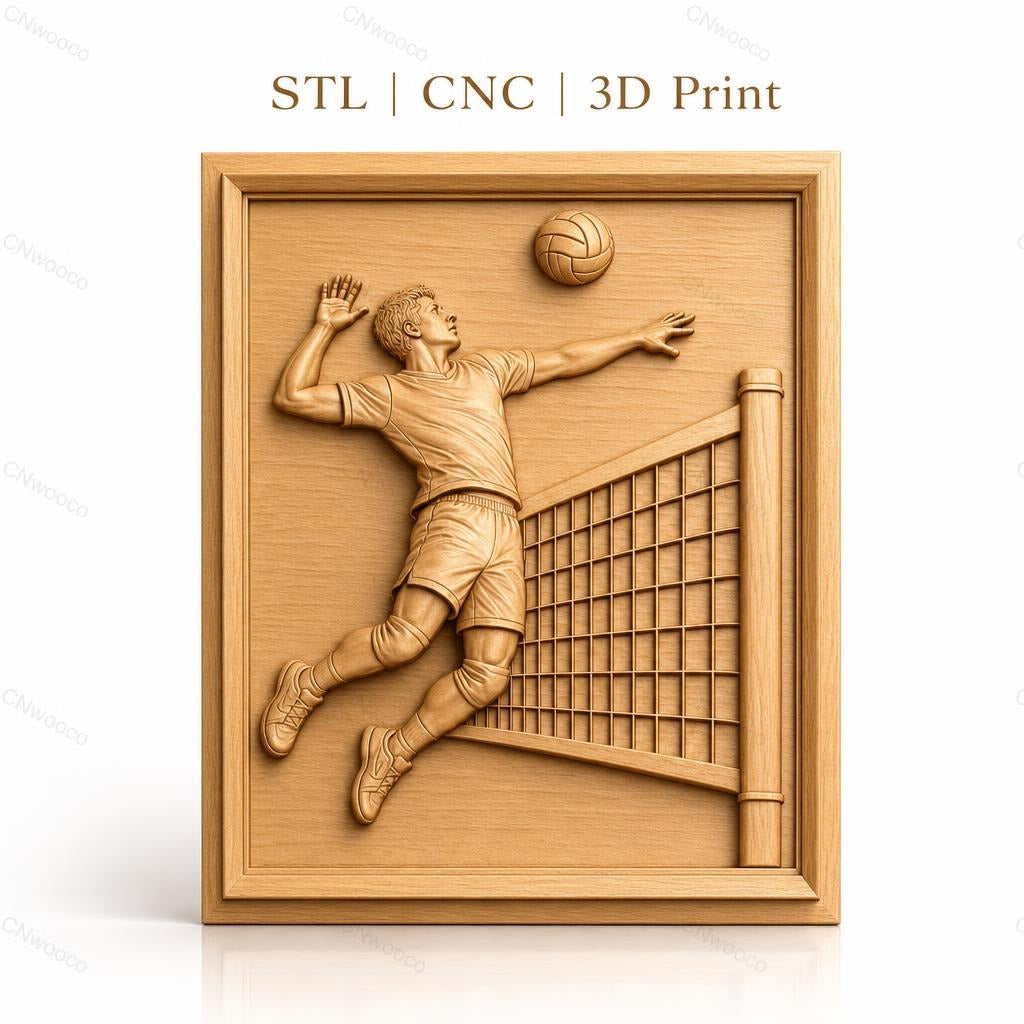 Fichier CNC & impression 3D Volleyball homme saut et filet haute qualité relief STL