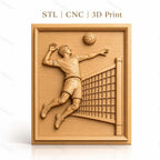 Fichier CNC & impression 3D Volleyball homme saut et filet haute qualité relief STL