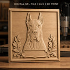 Fichier CNC & impression 3D chien dogue allemand portrait relief feuilles haute qualité relief STL
