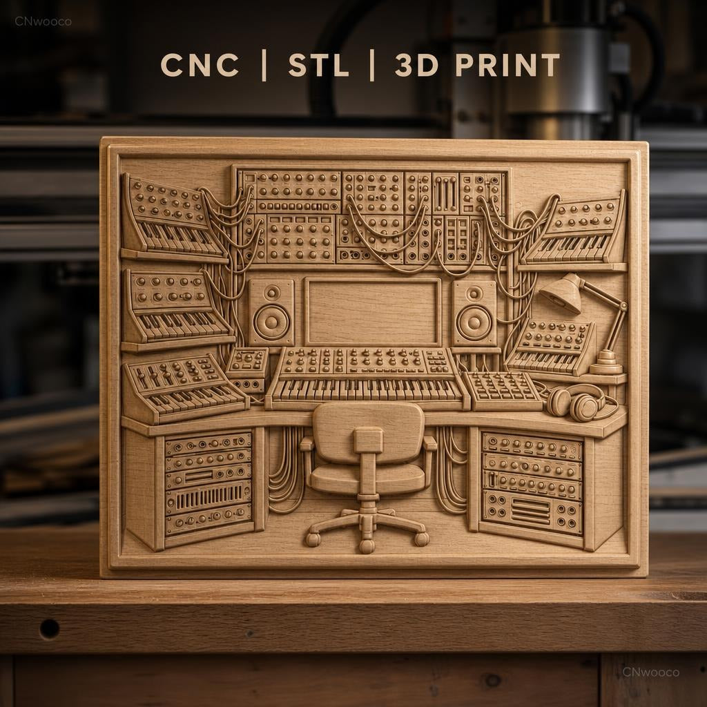 Fichier CNC & impression 3D studio musique électronique, synthétiseurs, clavier, casque, siège haute qualité relief STL