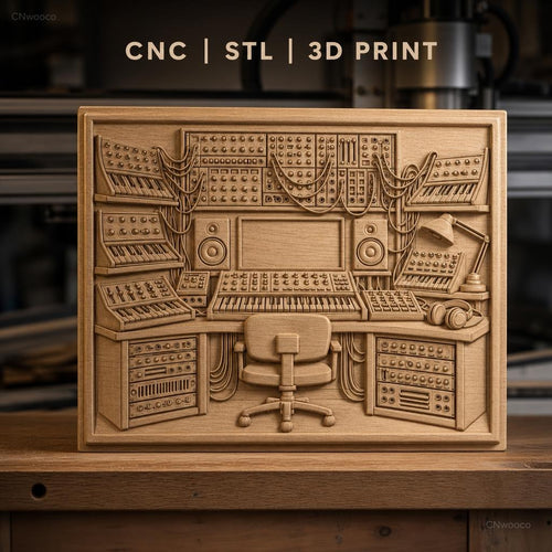 Fichier CNC & impression 3D studio musique électronique, synthétiseurs, clavier, casque, siège haute qualité relief STL