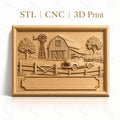 Fichier CNC & impression 3D paysage de ferme avec grange, vieux camion et moulin à vent, haute qualité relief STL