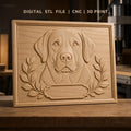 Fichier CNC & impression 3D portrait de chien labrador, décor floral et cadre, haute qualité relief STL