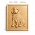 Fichier CNC & impression 3D chien Beagle assis, détail pelage et contours réalistes, haute qualité relief STL