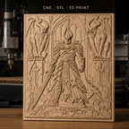 Fichier CNC & impression 3D guerrier médiéval avec épée et gargouilles, haute qualité relief STL