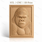 Fichier CNC & impression 3D gorille, portrait animal détaillé, haute qualité relief STL