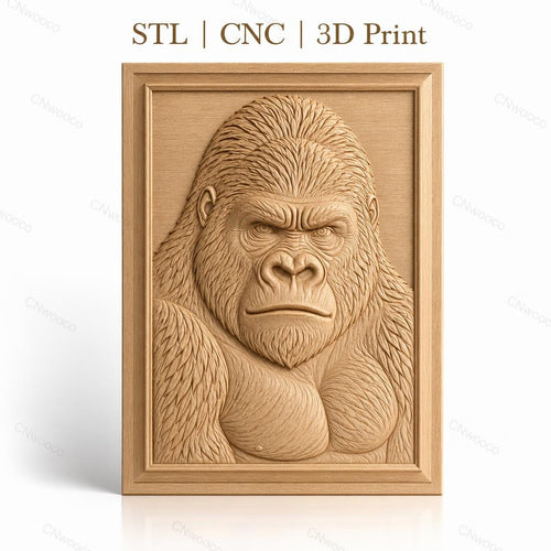 Fichier CNC & impression 3D gorille, portrait animal détaillé, haute qualité relief STL