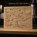 Fichier CNC & impression 3D La Nuit étoilée, village, ciel tourbillonnant haute qualité relief STL