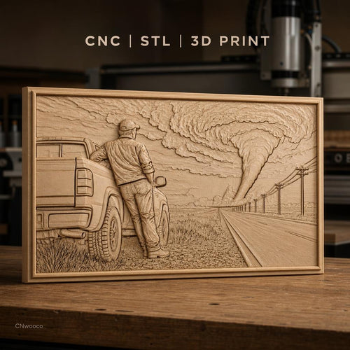 Fichier CNC & impression 3D Tornade, homme et camion sur la route, haute qualité relief STL