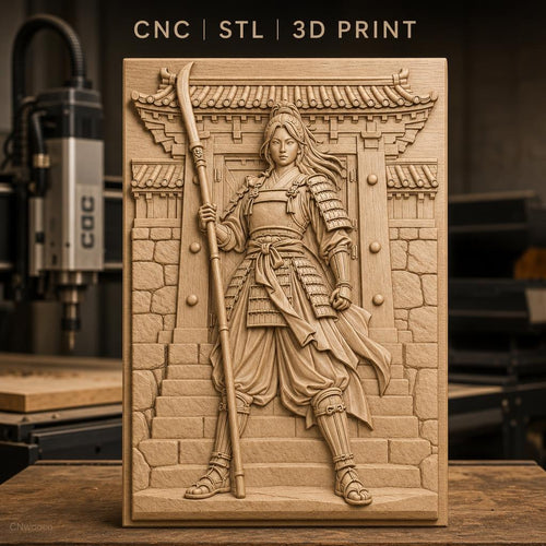 Fichier CNC & impression 3D guerrière samouraï, armure et porte traditionnelle, haute qualité relief STL