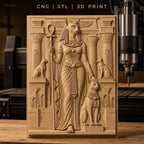 Fichier CNC & impression 3D déesse égyptienne Bastet, chats, colonnes et sphinx, haute qualité relief STL