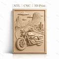 Fichier CNC & impression 3D moto sur route désertique, relief paysage cactus haute qualité relief STL